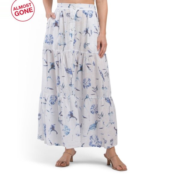 120 LINO BLUE FLORAL Linen Printed Skirt